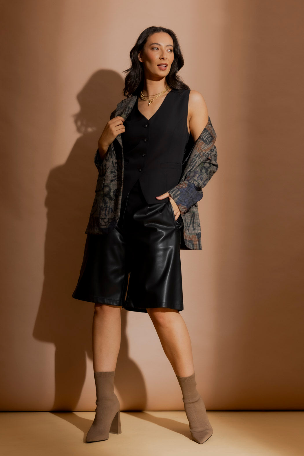 Black Faux Leather Cleo Short