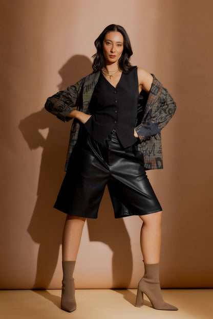 Black Faux Leather Cleo Short