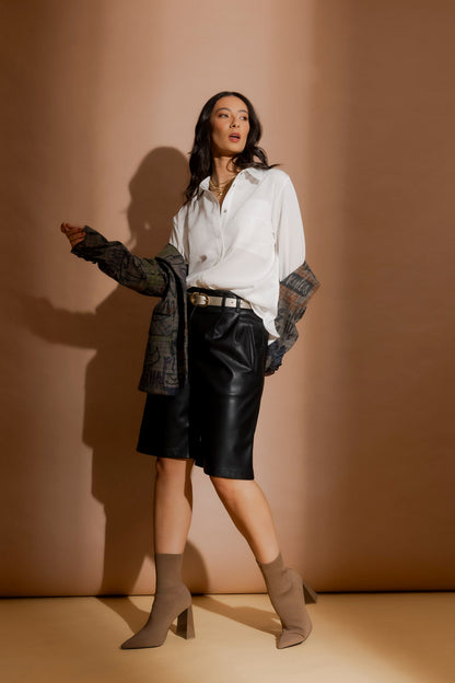 Black Faux Leather Cleo Short