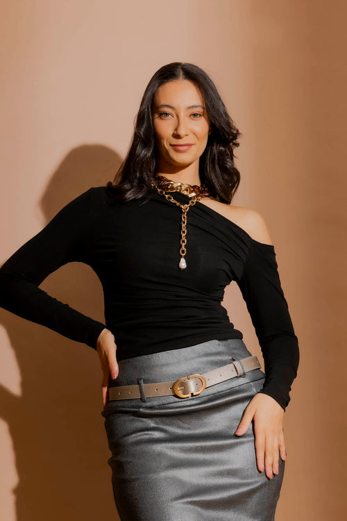 Black Tencel One Shoulder Top