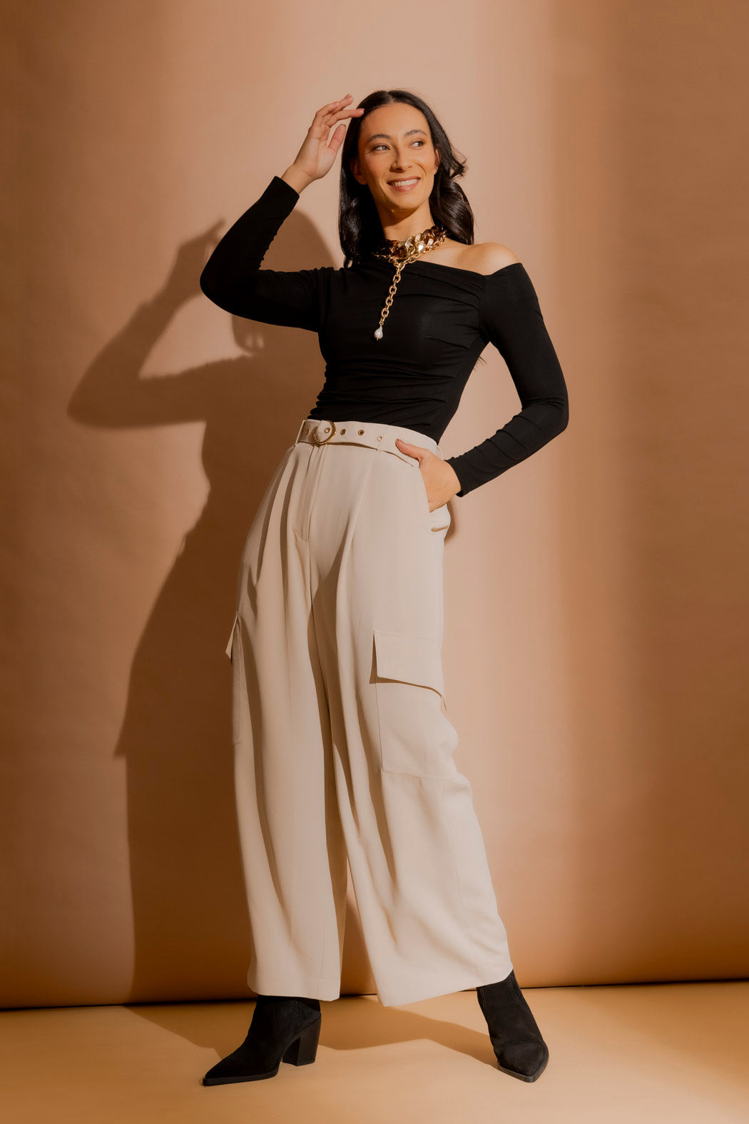Black Tencel One Shoulder Top