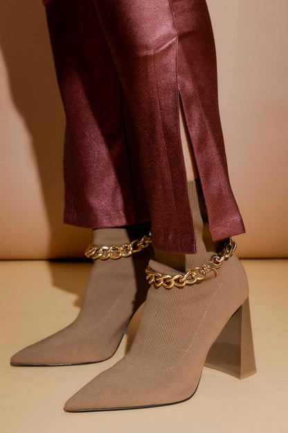 Burgundy Metalic Zip Pant