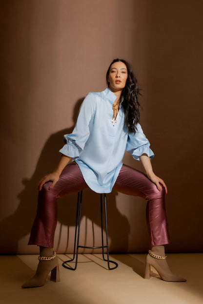 Burgundy Metalic Zip Pant