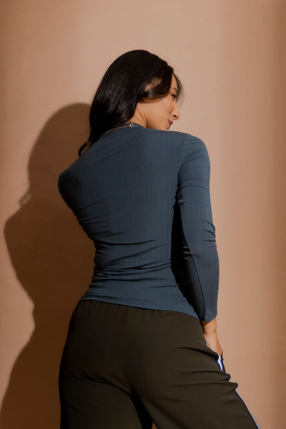 Blue Tencel Mock Neck Top