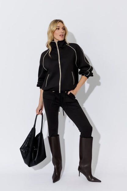 Black Scuba Piped Bomber Jacket