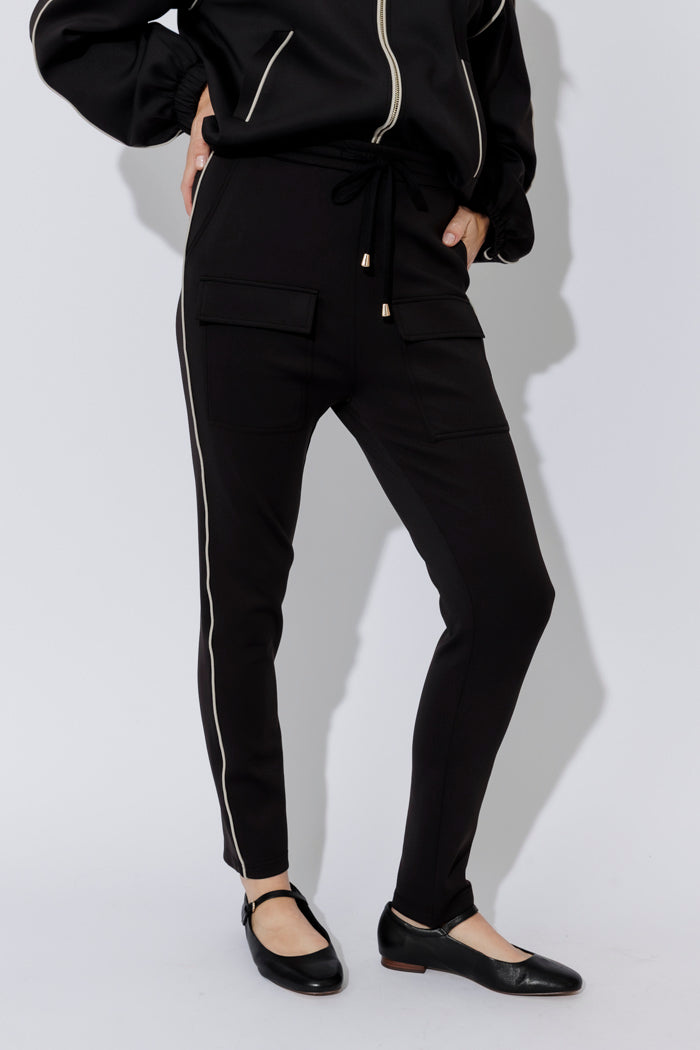 Black Scuba Piped Cargo Pant