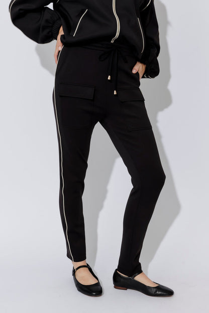 Black Scuba Piped Cargo Pant
