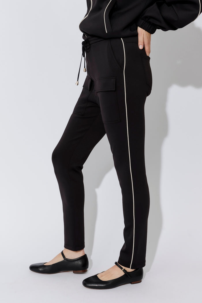 Black Scuba Piped Cargo Pant