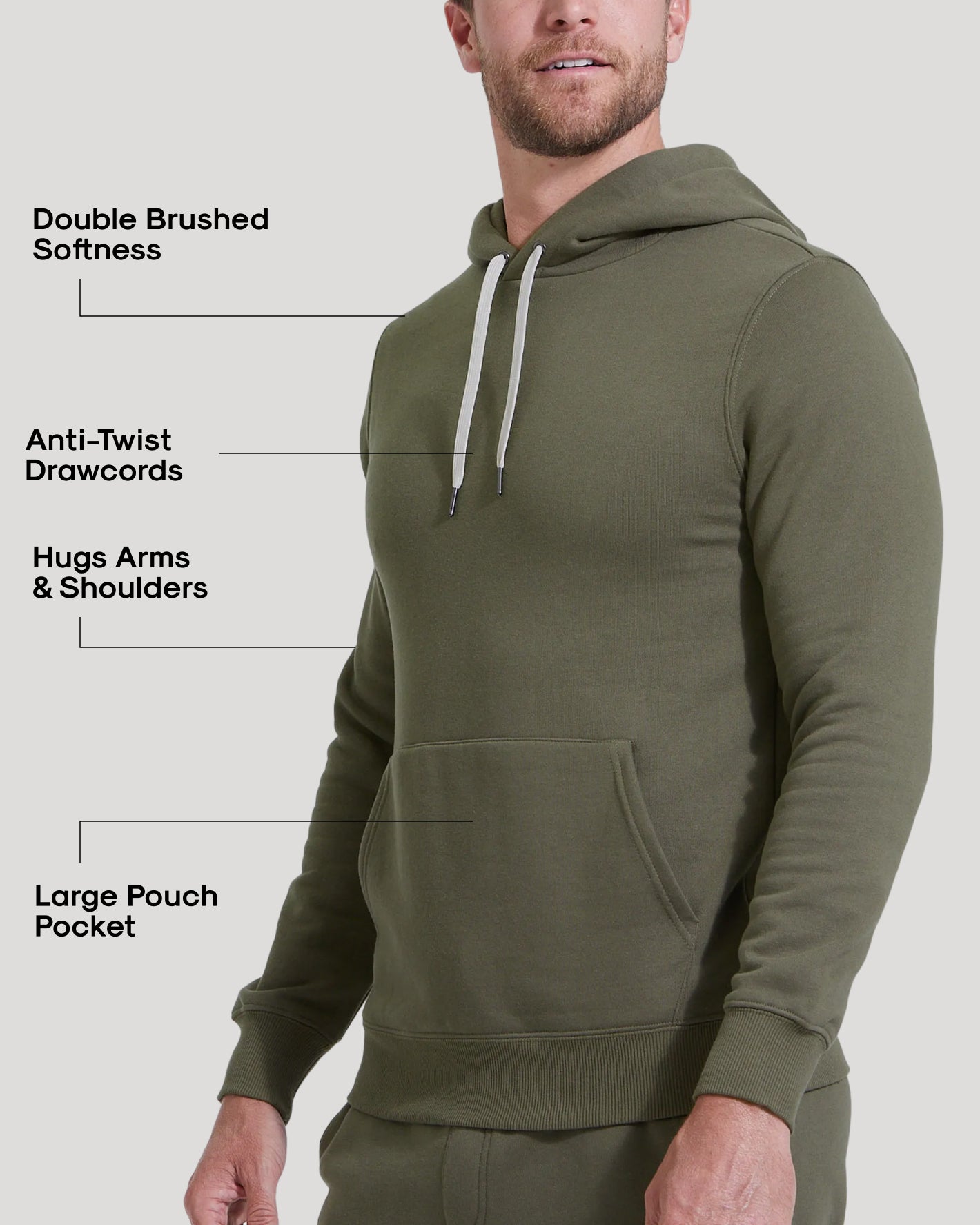 Military Green Fleece French Terry Pullover Hoodie