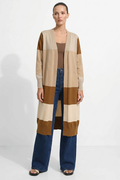 Beige Longline Block Cardi