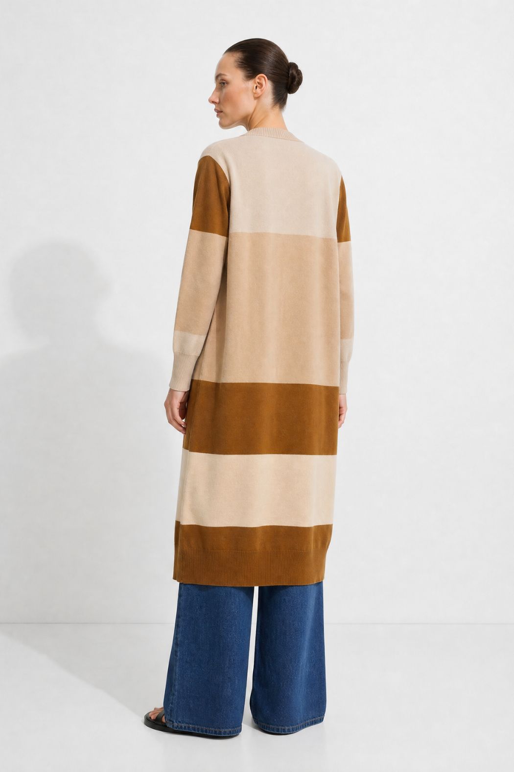 Beige Longline Block Cardi