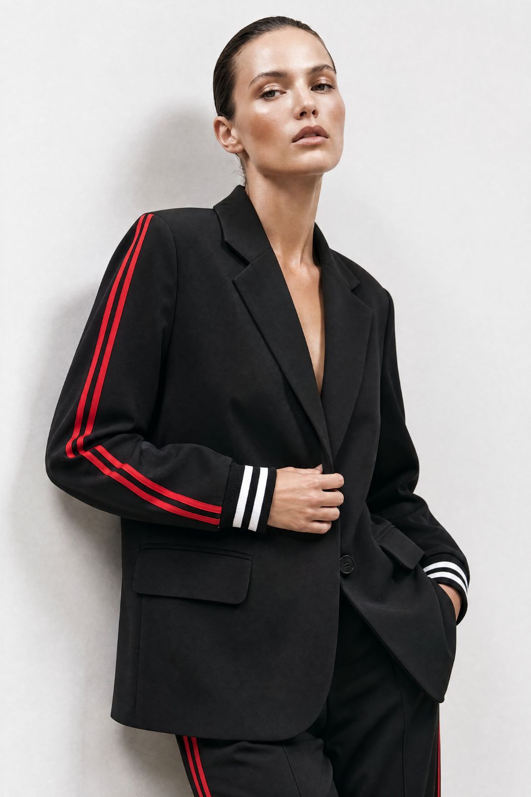 Black Euro Stripe Boyfriend Blazer