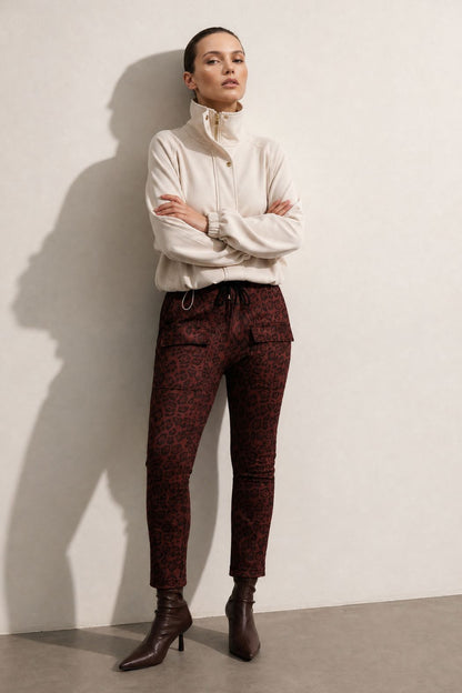 Burgundy Animal Suede Cargo Jogger Pant