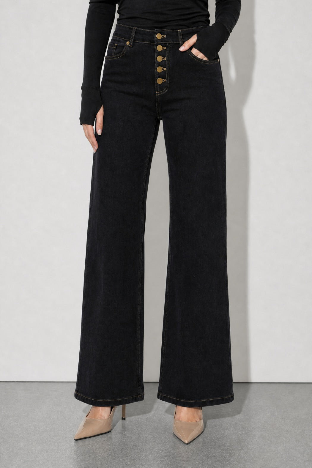 Black Button Front Jean
