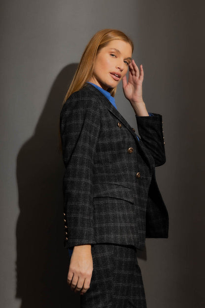 Charcoal Check Sisca Belt Blazer Charcoal Check