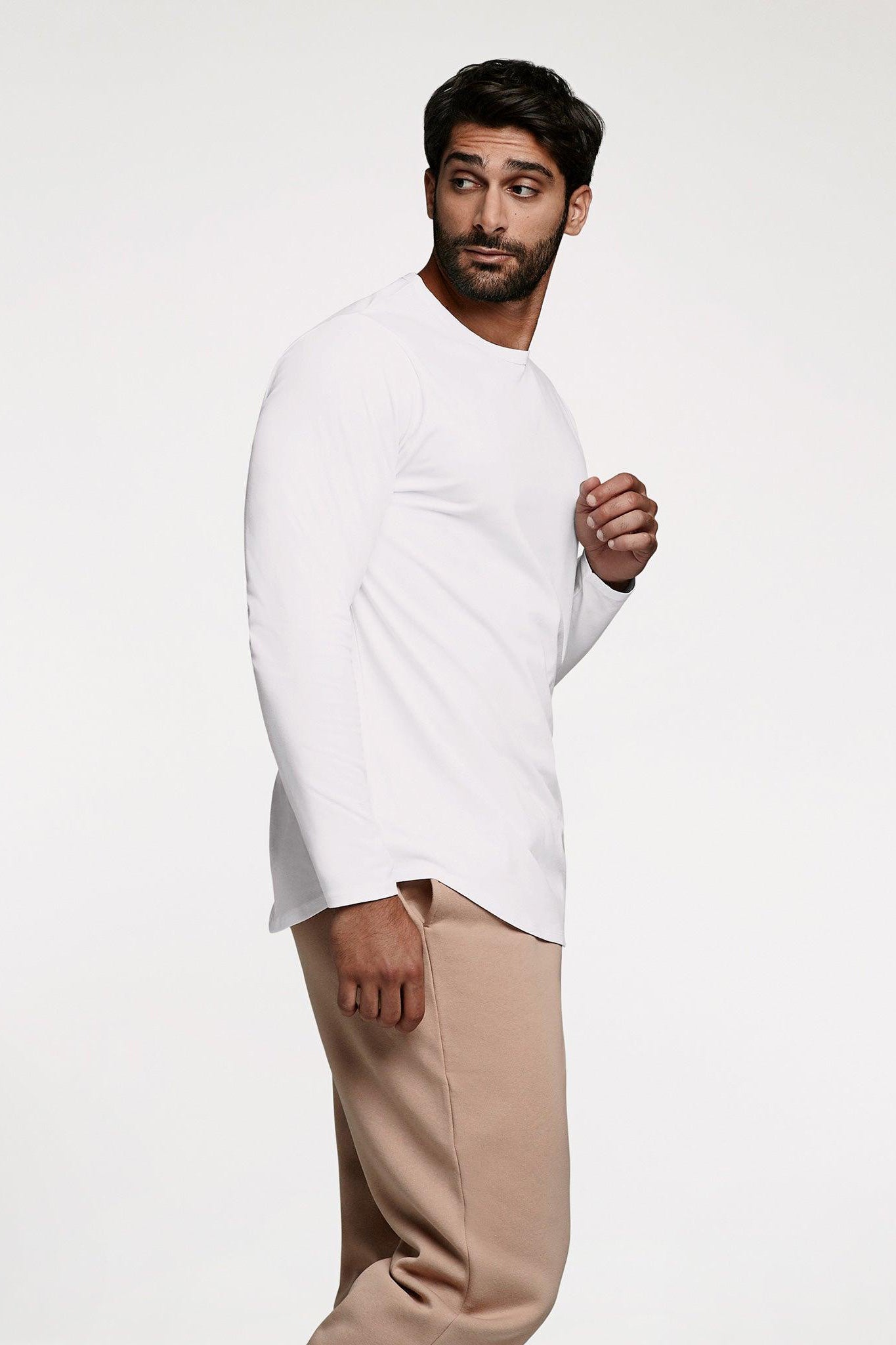 Long Sleeve Curved Hem T-Shirt | White
