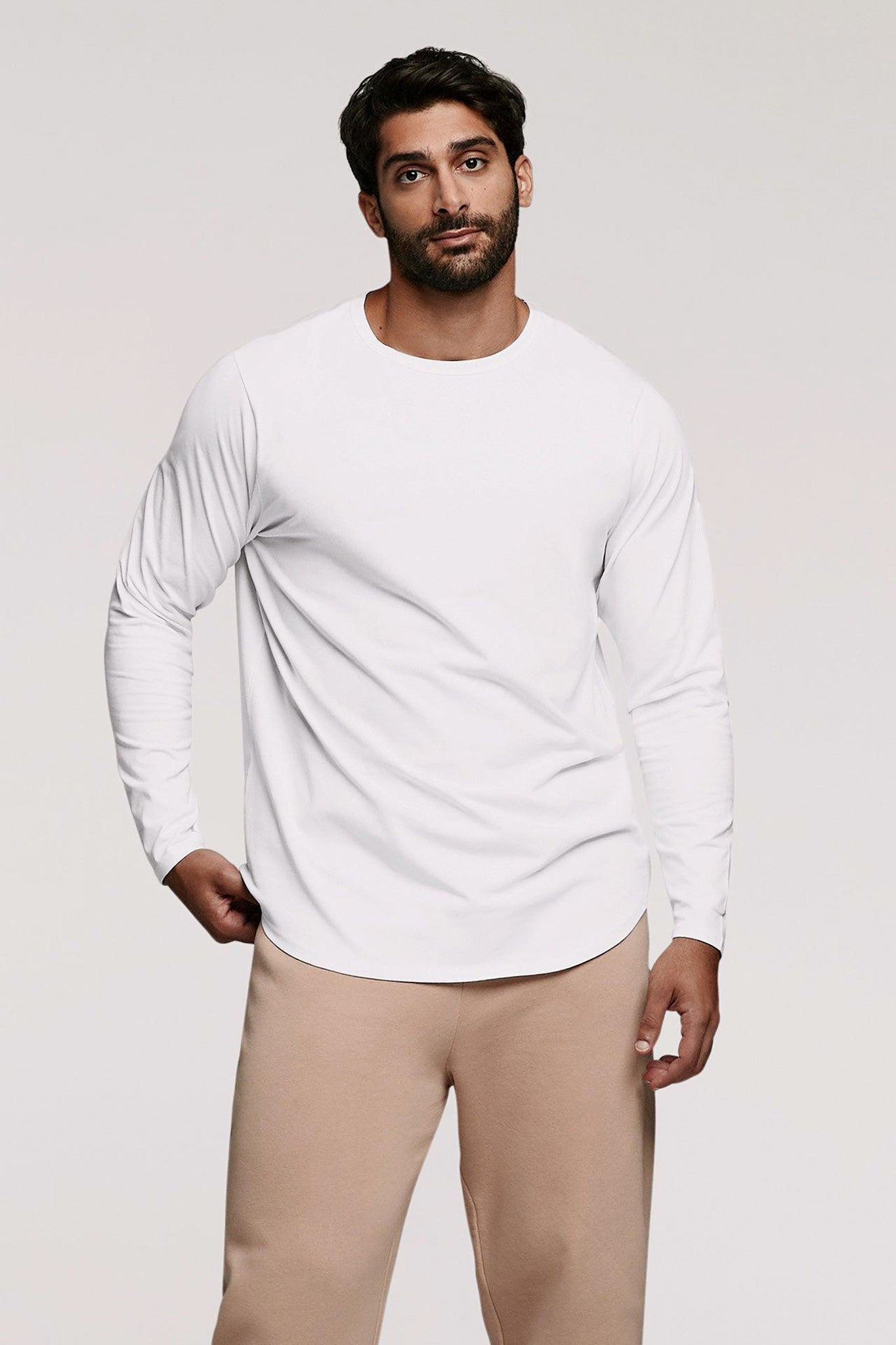 Long Sleeve Curved Hem T-Shirt | White