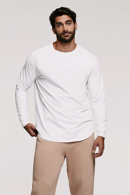 Long Sleeve Curved Hem T-Shirt | White