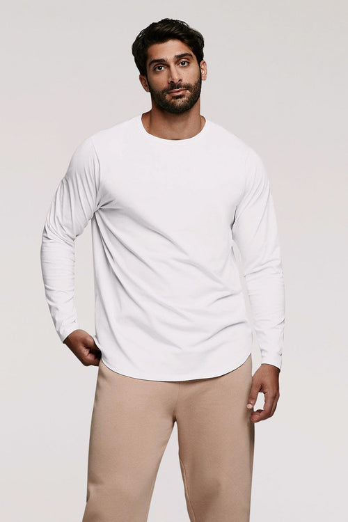 Long Sleeve Curved Hem T-Shirt | White