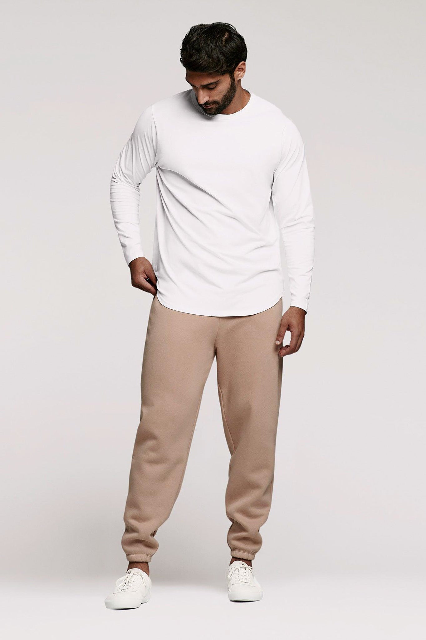 Long Sleeve Curved Hem T-Shirt | White
