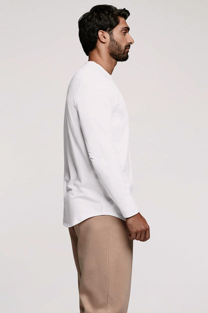 Long Sleeve Curved Hem T-Shirt | White