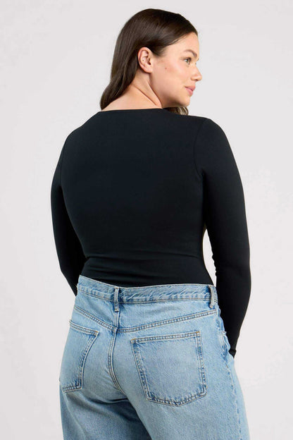 Long Sleeve Crewneck Bodysuit | Black