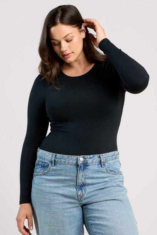 Long Sleeve Crewneck Bodysuit | Black