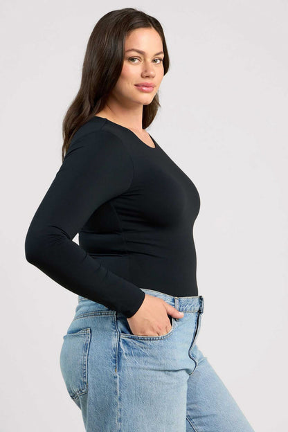 Long Sleeve Crewneck Bodysuit | Black