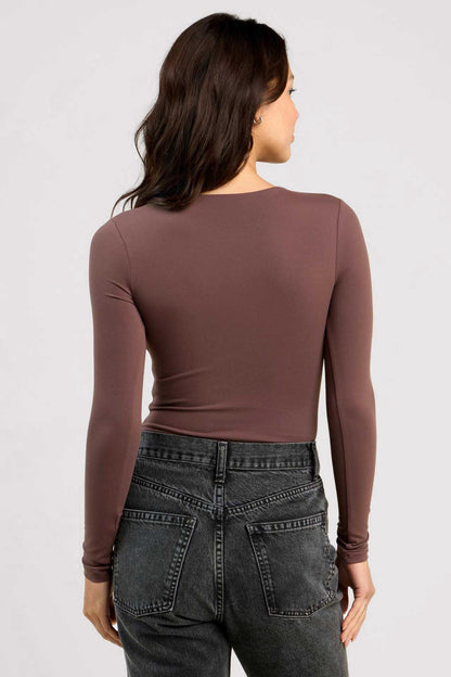 Long Sleeve Crewneck Bodysuit | Coffee
