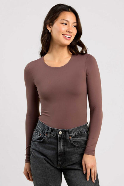 Long Sleeve Crewneck Bodysuit | Coffee