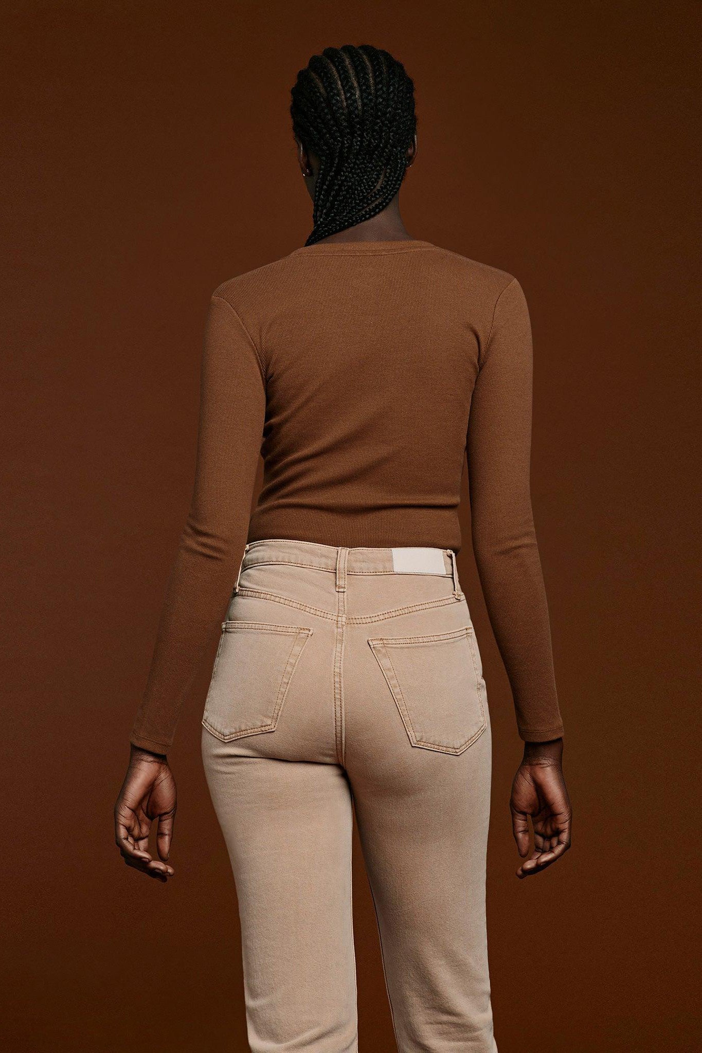 Long Sleeve Ribbed Crewneck Bodysuit | Chocolate
