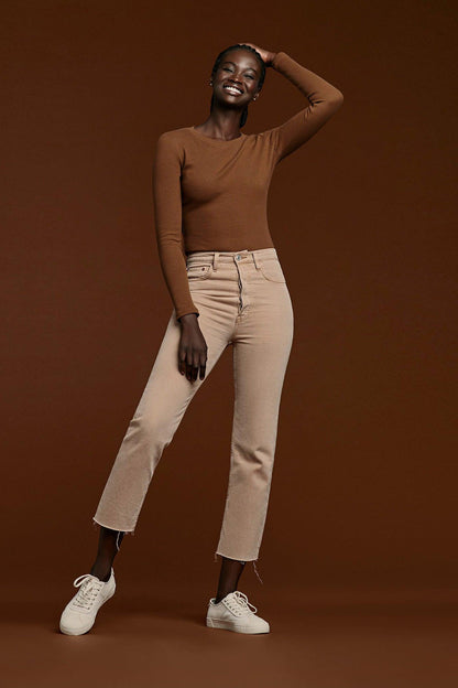 Long Sleeve Ribbed Crewneck Bodysuit | Chocolate