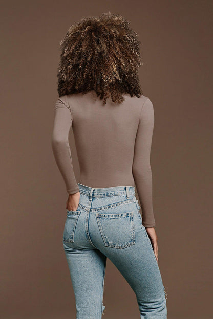 Long Sleeve Ribbed Crewneck Bodysuit | Mocha