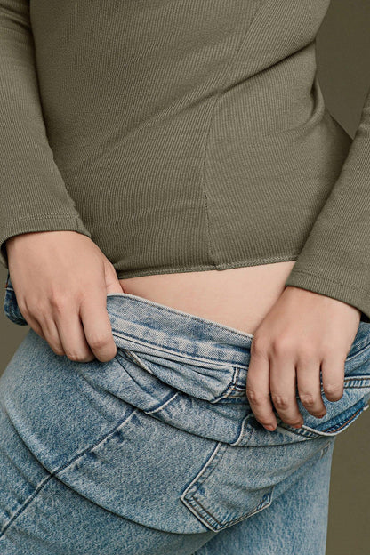 Long Sleeve Ribbed Crewneck Bodysuit | Olive