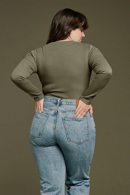 Long Sleeve Ribbed Crewneck Bodysuit | Olive