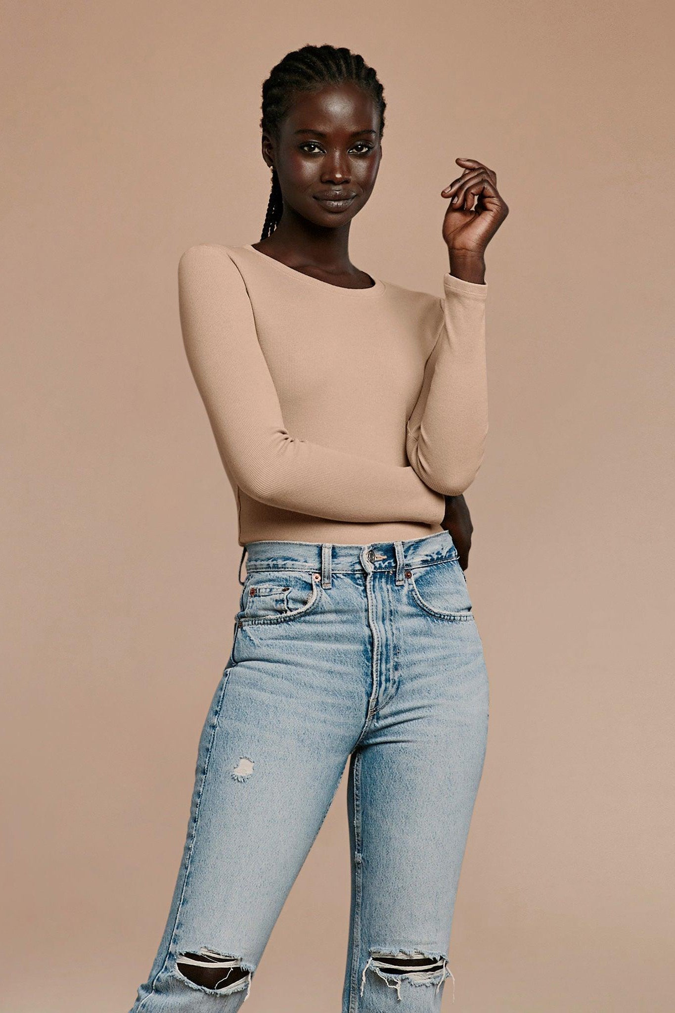 Long Sleeve Ribbed Crewneck Bodysuit