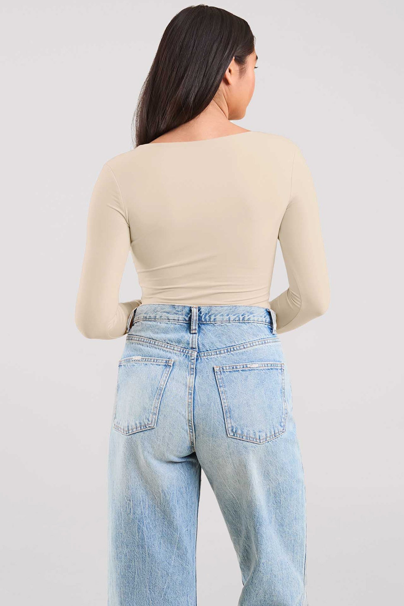 Long Sleeve Scoop Neck Bodysuit | Bone