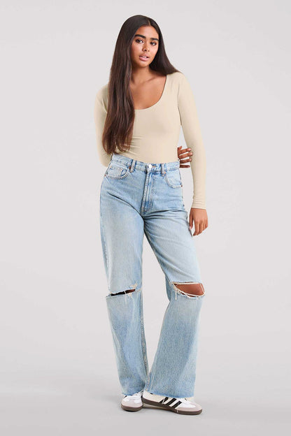 Long Sleeve Scoop Neck Bodysuit | Bone