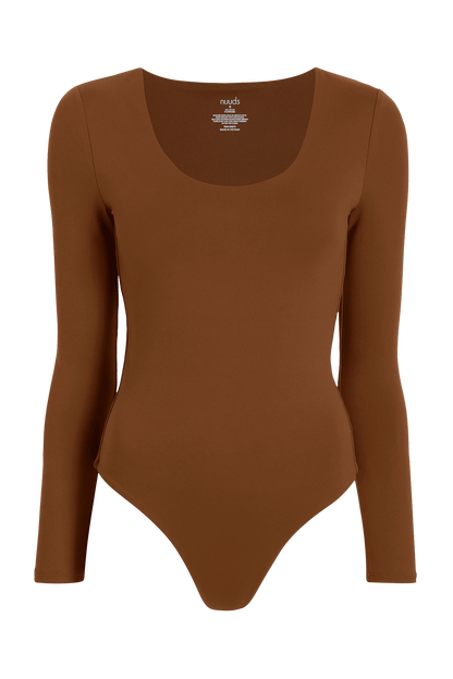 Long Sleeve Scoop Neck Bodysuit | Chocolate