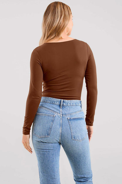 Long Sleeve Scoop Neck Bodysuit | Chocolate