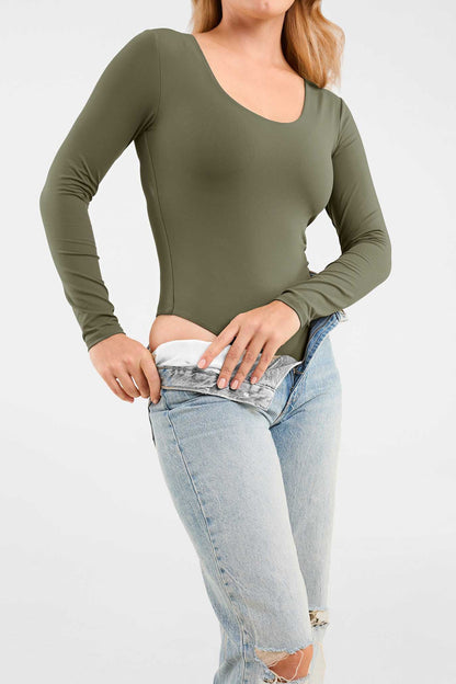 Long Sleeve Scoop Neck Bodysuit | Olive