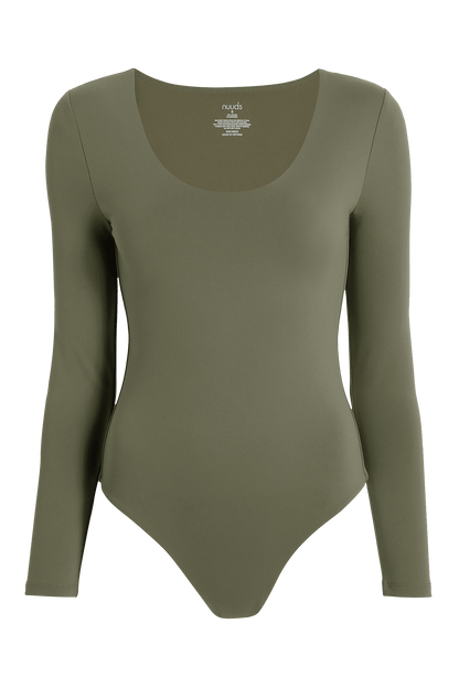 Long Sleeve Scoop Neck Bodysuit | Olive