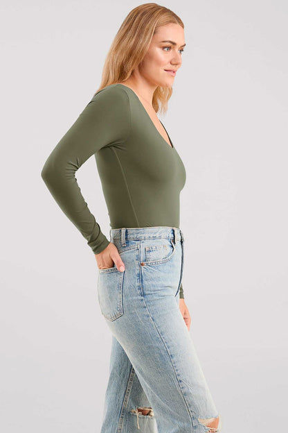 Long Sleeve Scoop Neck Bodysuit | Olive