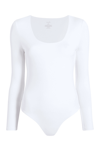 Long Sleeve Scoop Neck Bodysuit | White