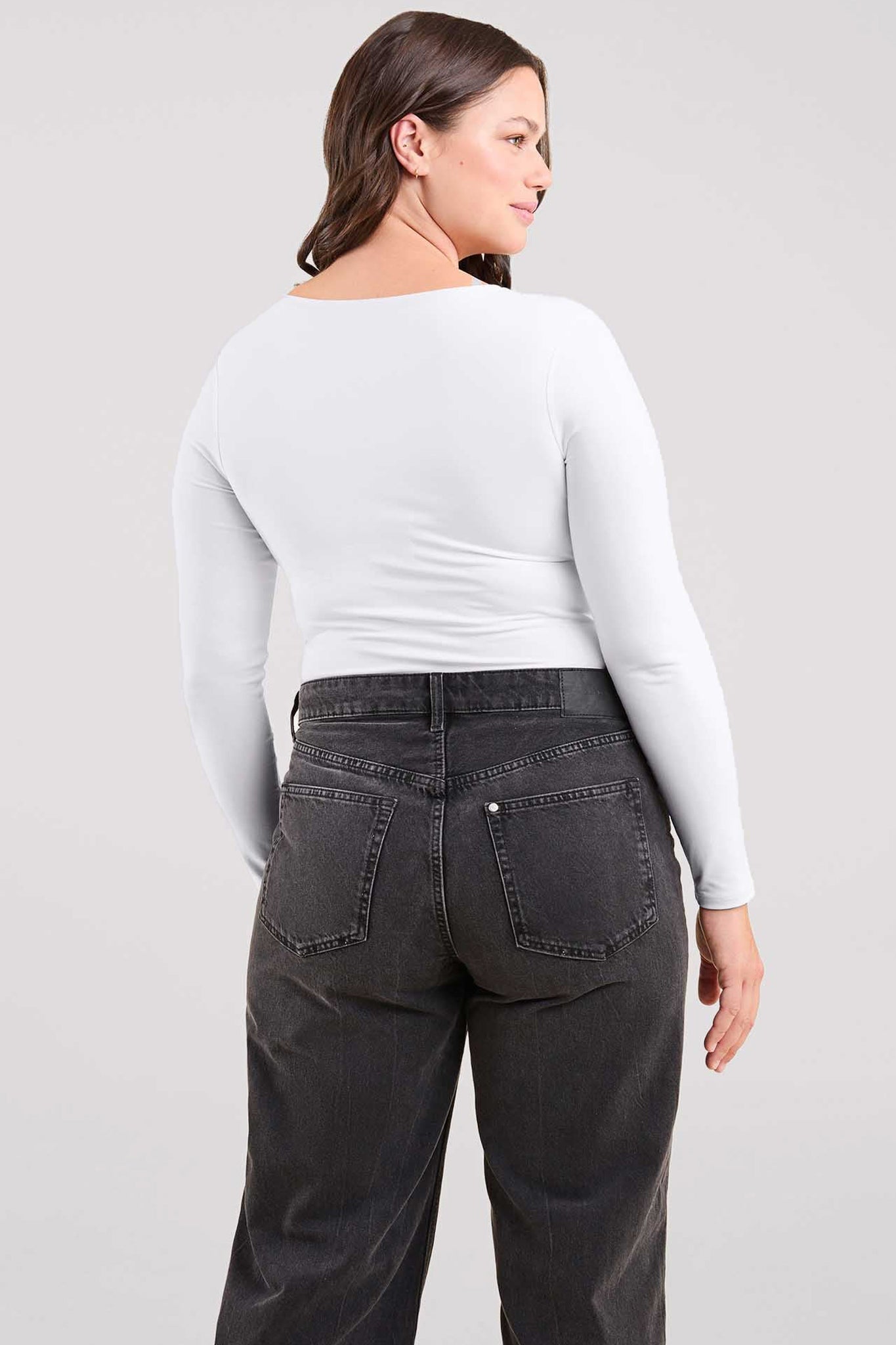 Long Sleeve Scoop Neck Bodysuit | White