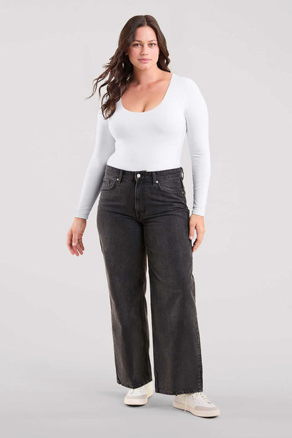 Long Sleeve Scoop Neck Bodysuit | White