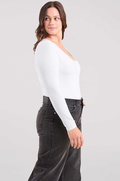 Long Sleeve Scoop Neck Bodysuit | White