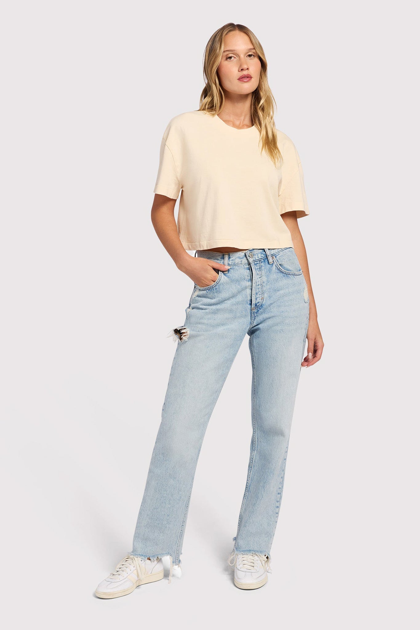 Vintage Cotton Cropped Tee | Bone