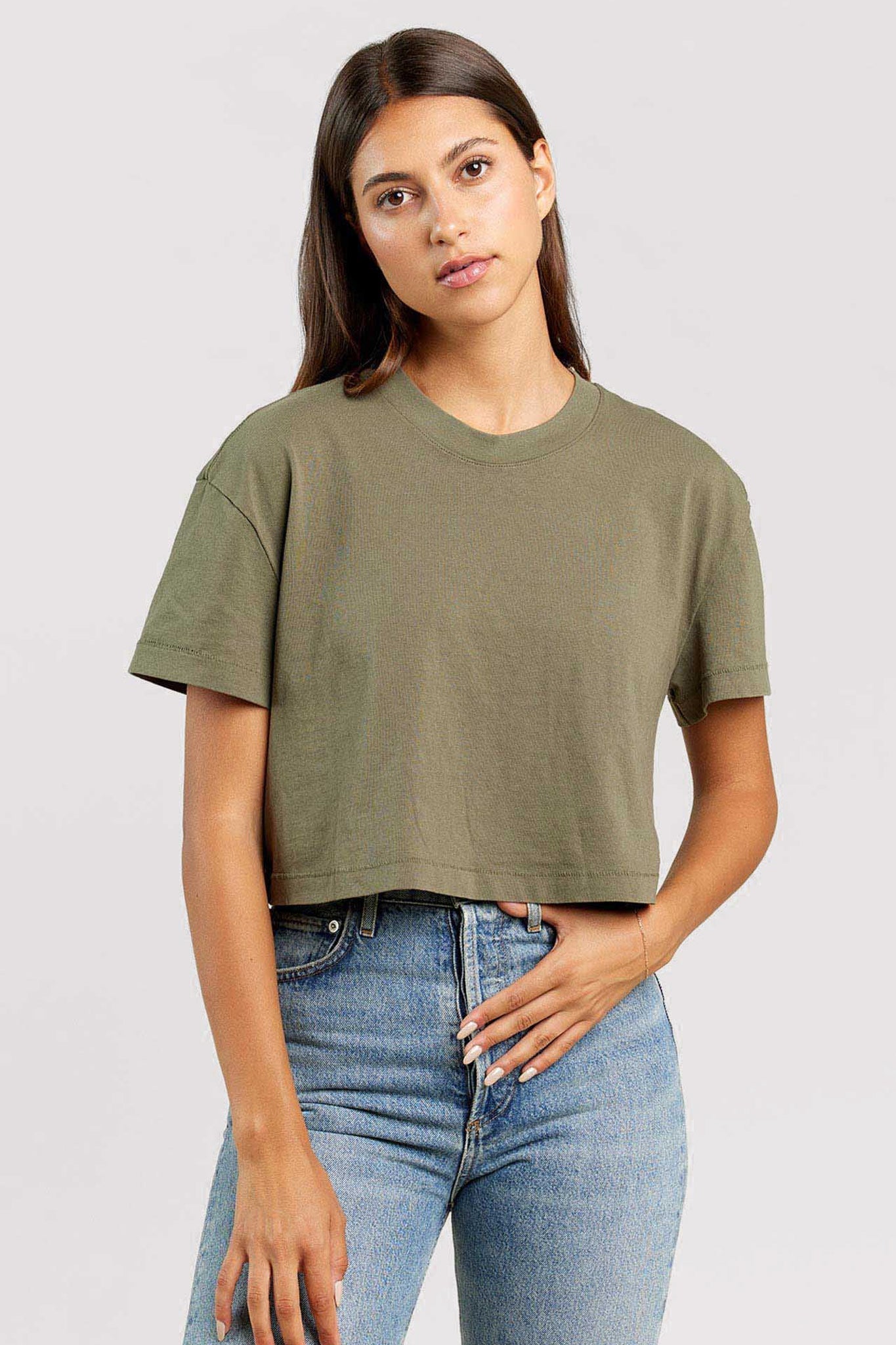 Vintage Cotton Cropped Tee | Olive
