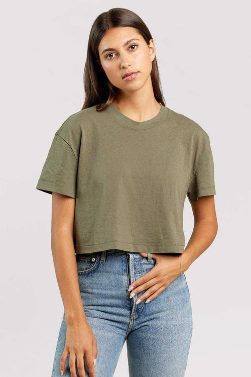 Vintage Cotton Cropped Tee | Olive